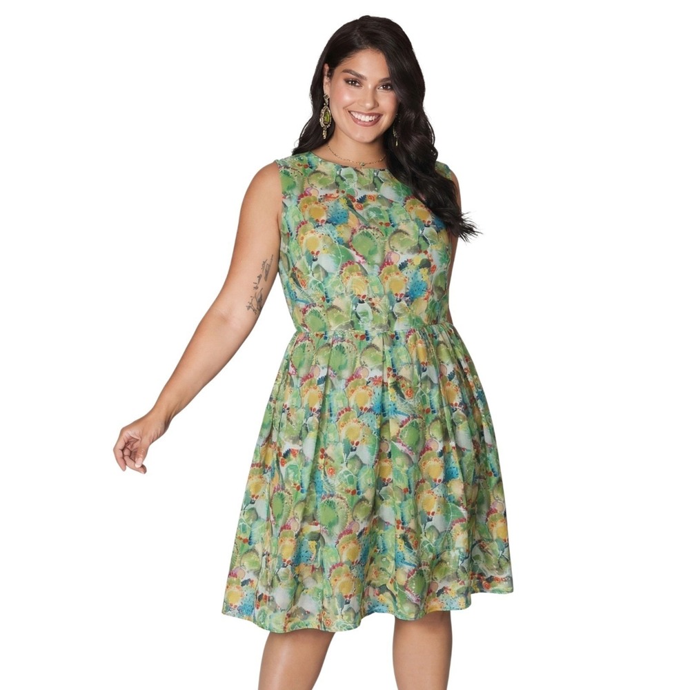 Rachel Antonoff for gb Women 24W Cactus Print Fit & Flare Knee Length Dress